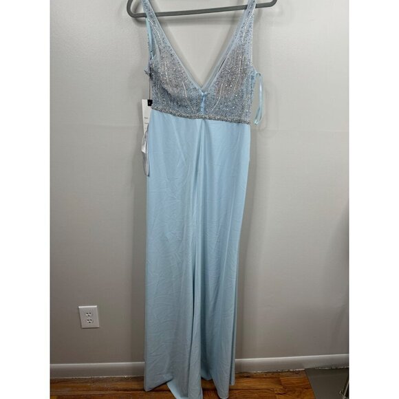 Mac Duggal Illusion Embellished Sleeveless Peplum Gown Powder Blue Size 6 11203 - Picture 8 of 9